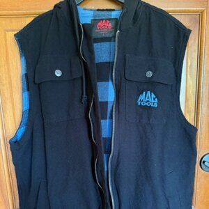 Mac Tools Mens Large Flannel Lined Hoodie Vest, Embroidered Logo, Pockets